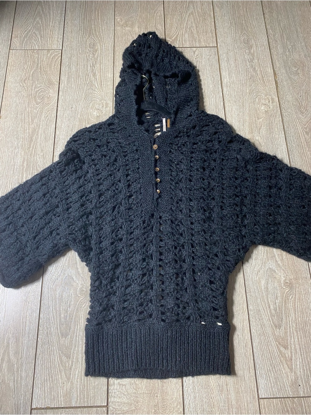 Free People Womens Open Chunky Knit Hooded Pull On 3/4 Sleeve Sweater Size XS
